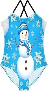 [RPLIFE] Cheerful Snowman Blue Child Girl Swimsuit with Adjustable Shoulder Strap, Beach Swimsuit, 3-10