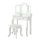 White Vanity Table Set with Acrylic Tri-Fold Mirror & Stool, Elegant Makeup Desk
