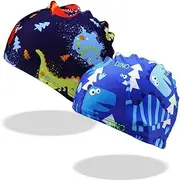 Children's Swimming Caps, for Ages 4-10, Pack of 2, a, A