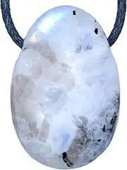 [Lebensquelle Plus] Rainbow Moonstone Drop Pendant, Drilled Tumbled Stone Pendant with Cotton Band, High-Quality Gemstone Pendant, Semi Precious Stone, Labradorite