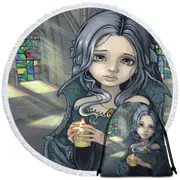 Dark Art Goth Alannah the Cathedral Caretaker Girl Round Beach Towel