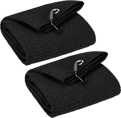 2 Pack 16" X 24" Tri-Fold Golf Towels, Premium Microfiber Fabric Waffle Pattern
