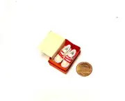Miniature Sneakers - Light Tan, White with Red Shoelaces, Leather , Unique