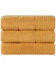 Superior Set of 3 Zero Twist Cotton Waffle Honeycomb Plush Soft Absorbent Bath Towels
