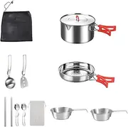 Camp Cooking Set, Stainless Steel Cookware, Outdoor Cookware Set, Camping Kitchen Set, Camping Cookware, Hiking Cookware Set, Camping Kitchen Accessories, Portable Camp Cookware, Camp Cooking Utensils