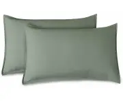 Vintage Washed Microfibre Standard Pillowcases - Set of 2 Luxurious Standard Pillow Covers - Khaki Green