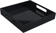Tasybox Acrylic Serving Tray, Black Decorative Serving Trays with Handles for Kitchen Dining Room Table Ottoman Vanity Countertop 12" x 12"