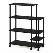 Furinno Kitchen Cart 15.55"x35.24"x46.14" 4-Tier Black Storage Shelf w/Casters