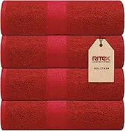 Ritex Set of 4 Bath Towels - 68.5cm x 132cm Cotton Towels for Bathroom - 100% Cotton Bath Towel - 600 GSM Eco-Friendly, Soft & Absorbent Bath Towel - Oeko-Tex Certified (Red)