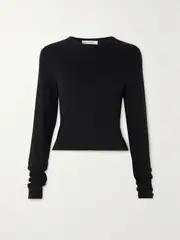 [FRAME] FRAME - Ribbed Stretch-modal Top - Black - large large Black