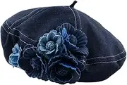 [Frediuo] Women Beret Hat Beret Cap Comfortable Elegant Gift British Painter Hat Denim Hat for Festival New Year Party Traveling Spring