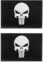 2 Pcs Punisher Tactical Patch Military Army Skull Shoulder Armband Patches Full Embroidered Sew on Fabric Patch for Cap Bag Jackets Clothes Bags with Hook Loop Backing Decorative Appliques