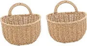 Cabilock 2pcs Cane Basket Storage Woven Hanging Wall Basket Pp Pe Soft Texture Kitchen Bathroom Dec