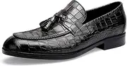 [ChrisLOOK] Men's Tassel Loafer Crocodile Pattern Leather Tassels Dress Shoes Bit Loefer Casual Slip-on Penny Loafer