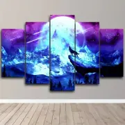 Wild Wolf Alone Howling Moon Nature Beauty 5 Piece Canvas Wall Art Print Decor