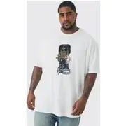 Mens White Plus Oversized Teddy Chest Print T-shirt