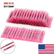 100Pcs Heat Shrink Butt Tube Splice Connectors 22-16GA Gauge RED Wire Terminals