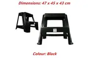 Black Large Double Step Stool White Black 2-step Plastic Portable Ladder 47x45x43cm