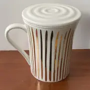 Teavana Mug With Top New Gold Stripes Coffee Mug Tea Strainer White Diffuser