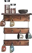 KOLYMAX 12 Hooks Coffee Cup Holder Solid Wood Mug Rack with Shelf Coffee Bar Mug Display Rustic Kitchen Storage Rack for Farmhouse Decor 3 Tie