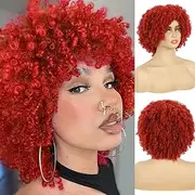 BECUS 10 Inch Afro Wigs for Women 70s Disco Red Kinky Curly Wig Synthetic Hair Wig for parties