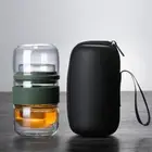 Tea Filter Cup Set Portable Teapot Set Glass Tea Tumbler With Sleeve