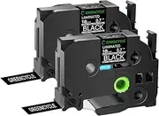 GREENCYCLE 2 Pack Compatible for Ptouch Label Maker Tape TZe345 TZe-345 TZ345 TZ-345 White on Black TZe TZ Tape 18mm 0.7 Laminated Black Label Tape for PT-D400 D410 D450 D600 P700 P710BT