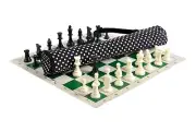 Quiver Chess Set Combo- Triple Weighted - Black & White Polka Dots / Green Board