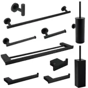 Matte Black Towel Rail Rack Shelf Toilet Paper Holder Robe Hook Stainless Steel