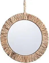 Vaguelly Rattan Mirror with Frame, Round Hanging Wall Mirror Bohemian Hanging Glass Decor, Hallway Mirror, Home Decoration, Natur, 34 cm