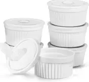 Ramekins with Lids 8 oz, Set of 6 Creme Brulee Covers, white