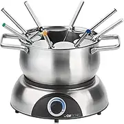 Clatronic® Fondue Set | Stainless Steel Fondue Pot (Diameter 18.5 cm) | Up to 1.2 Litres | Heating Base Made of Stainless Steel | Thermostat (Illuminated) | 8 Stainless Steel Fondue Forks | Fork