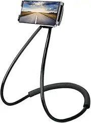 Universal Smart Mobile Phone Stand,Hanging on Neck Cell Phone Mount Holder, Flexible Lazy Bracket DIY Free Rotating for Multiple Functions (Black)