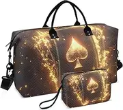 [ZRYSMY] Poker Fire Black Duffel Bag for Traveling, Travel Bag Gym Bag, with Multiple Interior Pockets Shoulder Weekender Bag for Women Men with Toiletry Bag 20.5L x 1.9W x 13.8H, Multi-Colored, one