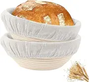 2 Packs 10 inch Round Sourdough Bread Basket,PIOGHAX Bread Proofing Basket Set Rattan Bannetons Bread Basket with Cloth Liner for Yeast Bread Dough