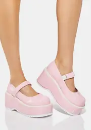 [Demonia] Pink Holographic Dollie-01 Platform Mary Janes