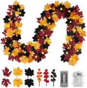 Fall Garland Decorations Maple String Lights Halloween with Timer Remote 50 Led