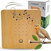 Lüttenburg Bird Chirping Soundbox White with Bamboo Wooden Front - Bird Sounds Music Box with Motion Sensor - Clear Sound Bird Singing Music Box Bird Bathroom Radio for Bathroom Hallway Wall Mount