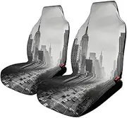 HETVBNS - Breathable Car Seat Cover Black and White New York Car Front Seat Protector with Elastic Band Edge Car Seat Cushions
