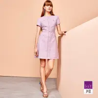 在飛比找momo購物網優惠-【ILEY 伊蕾】高貴挺版小香抽鬚邊短袖洋裝(淺紫色；M-X