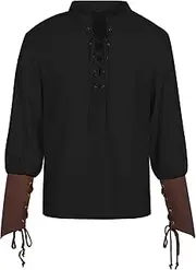 SuitsLink Men's Retro Lace Up Renaissance Shirt Medieval Pirate Costume Ren Faire Costume Viking Shirts Halloween Costumes