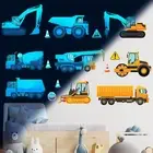 Construction Wall Decals Glow in The Dark Wall Stickers City Vehicles Car Wal...