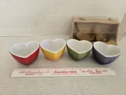 Tabletops Unlimited Set of 4 Heart Shaped Ramekins Multi-Color Bakeware 3.5" NIB