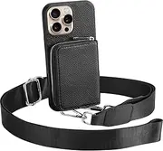 XANGNIER Wallet Case for iPhone 16 Pro, RFID Blocking PU Leather Crossbody Phone Purse with Card Holder, Zipper Pocket, Wrist Strap & Adjustable Lanyard for Women 6.3" 5G, Black