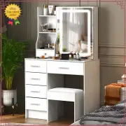 Vanity Desk LED Sliding Mirror Dressing Table Set Make up with 6 Drawers & Stool