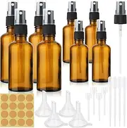 dusaniyali Pack of 8 Brown Glass Spray Bottles, Small, 50 ml, 30 ml Atomiser Spray Bottle with Funnel and Dropper, Small Perfume Atomiser, Refillable Travel Spray Bottles for Water, Alcohol, Cosmetics