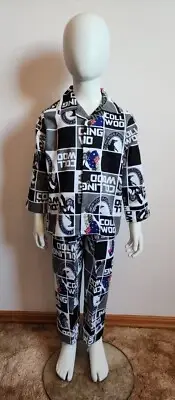 Collingwood Magpies AFL Boys Black White Squares Flannel Pyjama Set Size 4 New