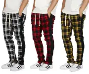 Men's Plaid Checkered Track Pants Ankle Zipper Drawsting Pants