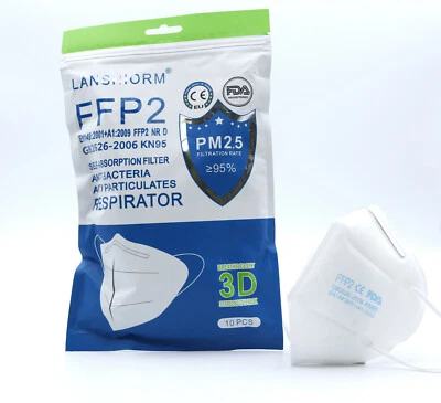 [10 pcs] - Lanshiorm KN95 Disposable Respirator Face Mask - FFP2 CE Certified