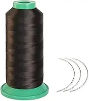 (Thread+needle, Dark Brown) - Young Hair 1700 Metres Elastic Nylon Sewing Thread 3pcs 9cm Curl Needles for Wig Making(Dark Brown)
